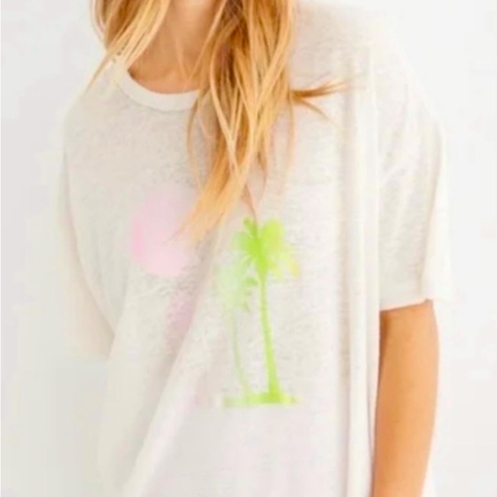 Aerie NWT XL Linen blend off-white cozy soft oversized sleep or cover-up tee